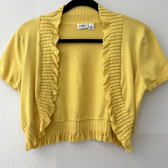 Cato Sweaters - CATO YELLOW CARDIGAN SHORT SLEEVE SHRUG OPEN FRONT
